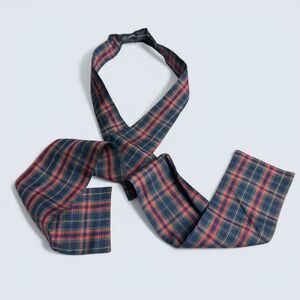 Ginnie Johansen Dallas Vintage 100% Silk Plaid Neck Tie Scarf Navy Red Green 44"